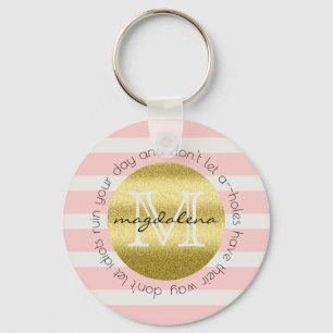 Trendy Monogramm Stripes Rosen-Blumen-GoldGlitzer Schlüsselanhänger