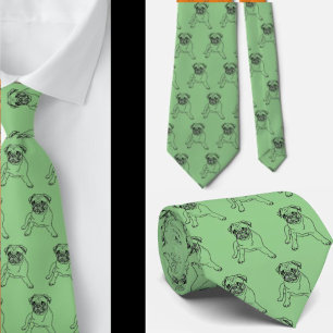 Trendy Mops Dog Green Classic Moderne Neck Tie Krawatte