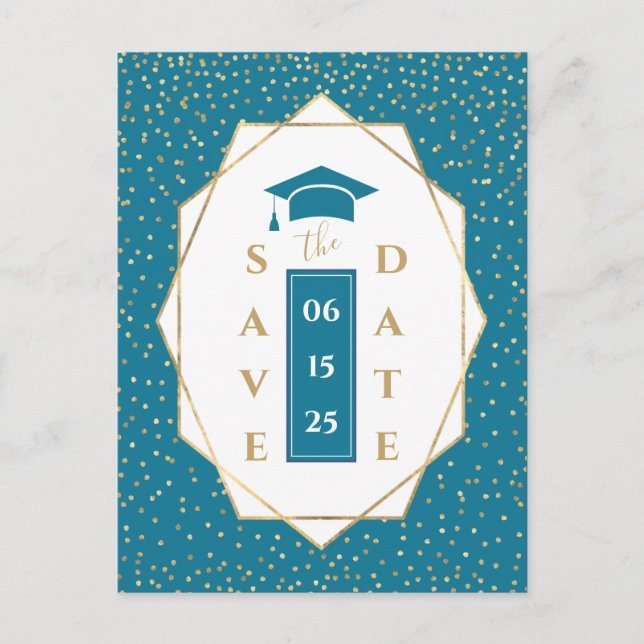 Trendy Mosaic Blue Geometric Graduation Party Ankündigungspostkarte (Vorderseite)