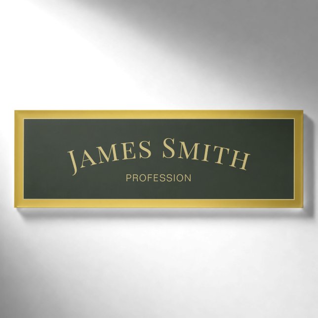 Trendy Moss Green Luxury Gold: Modernes Berufliche Namenschild (Vorderseite)