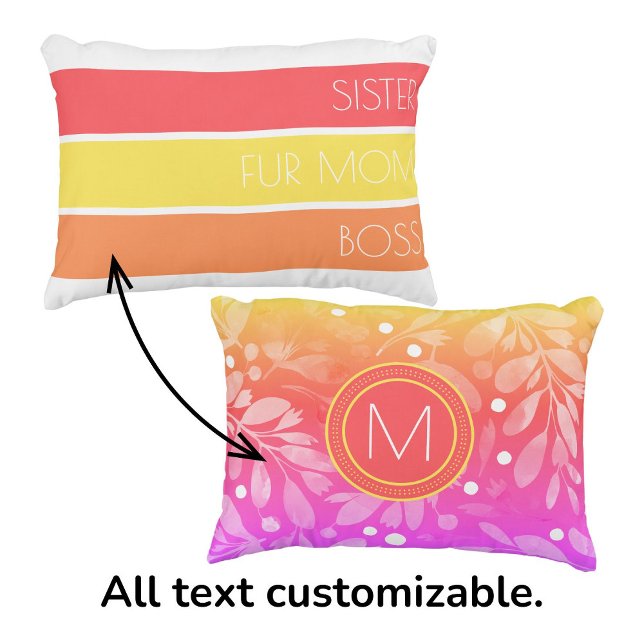 Trendy Mother's Day Typografy und Floral Dekokissen (Customizable Mother's Day pillow in coral, yellow and orange. Personalize with initial and text.)