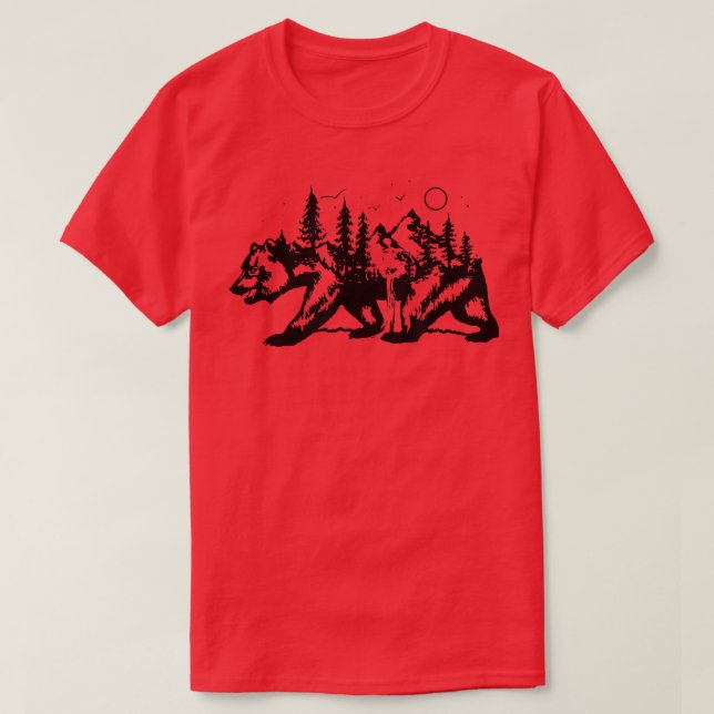 Trendy Mountain Landschaft gefüllt Bären Graphic S T-Shirt (Design vorne)
