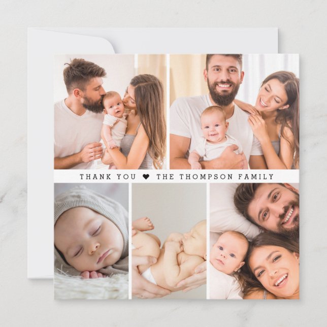 Trendy Multi Foto Minimalistisch Moderne Babydusch Dankeskarte (Vorderseite)