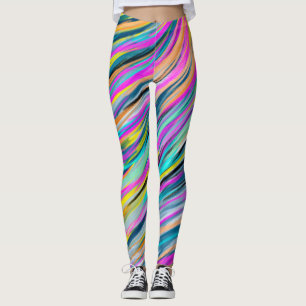 Trendy Multicolor Neon Psychedelic Abstract Design Leggings