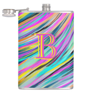Trendy Multicolor Neon Psychedelic Monogram Flachmann