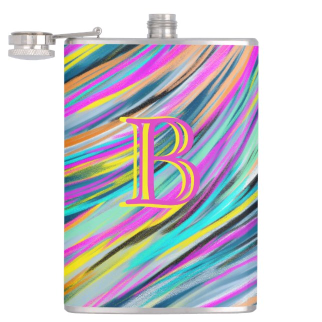 Trendy Multicolor Neon Psychedelic Monogram Flachmann (Geöffnet)