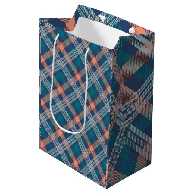 Trendy Multicolor Tartan Mittlere Geschenktüte (Vorderseite Schrägansicht)