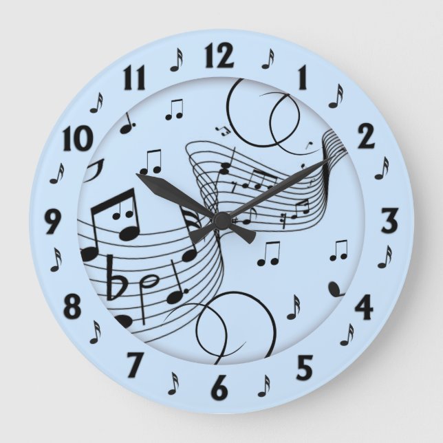 Trendy Music Design Blue Große Wanduhr (Vorderseite)