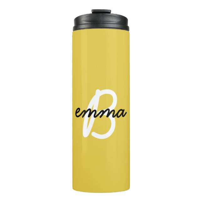 Trendy Name | Senf Yellow Modern Initial Thermosbecher (Vorderseite)