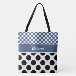 Trendy Named Blue & White Polka Dot Tote Bag Tasche