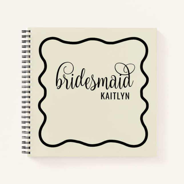 Trendy Natural und Black Retro Bridesmaid Notizbuch (Vorderseite)