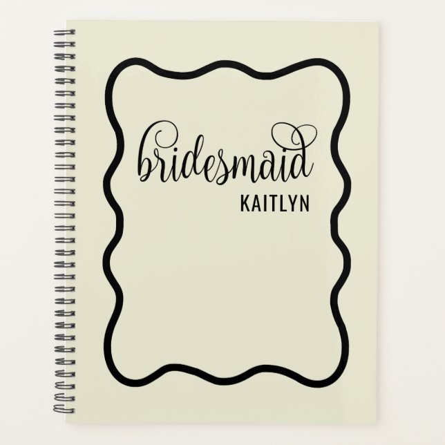 Trendy Natural und Black Retro Bridesmaid Planer (Vorderseite)