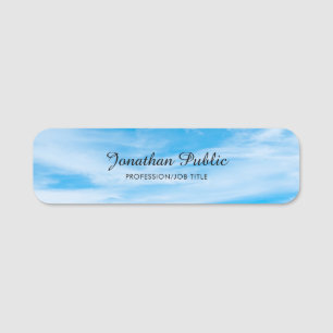 Trendy Nature Blue Sky Clouds Handskriptvorlage Namensschild