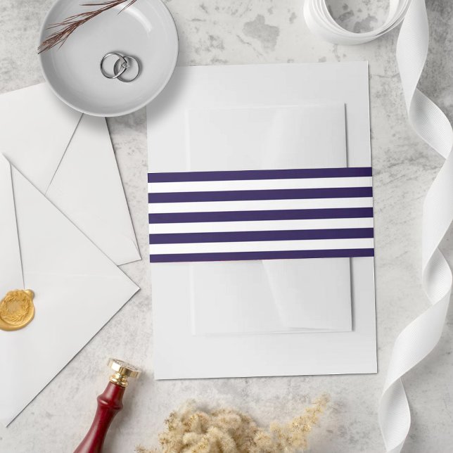 Trendy Nautical Navy Blue & White Stripe Wedding Einladungsbanderole (Von Creator hochgeladen)