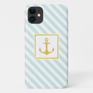 Trendy Nautical Stripes Imitate Glitzer Anchor Case-Mate iPhone Hülle