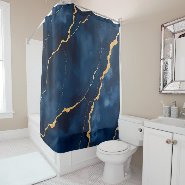 Trendy Navy Blue Gold Marble Collection Duschvorhang (Beispiel)