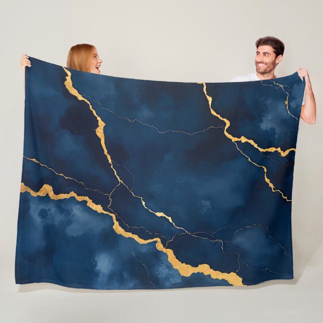 Trendy Navy Blue Gold Marble Collection Fleecedecke (Beispiel)