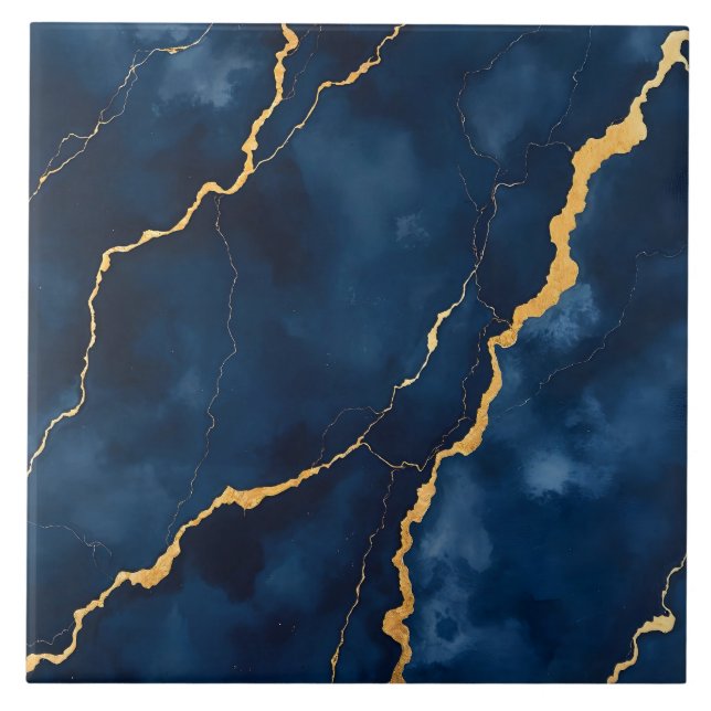 Trendy Navy Blue Gold Marble Collection Fliese (Vorderseite)