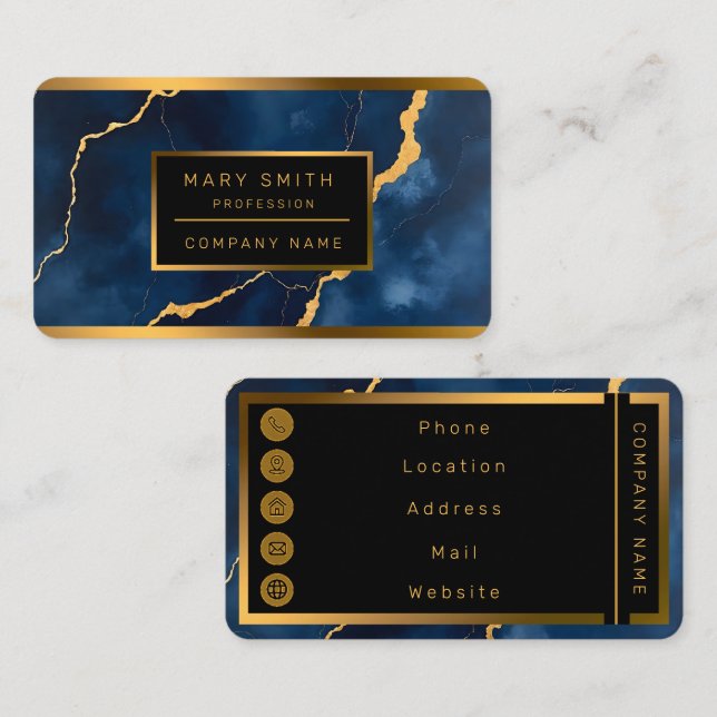 Trendy Navy Blue Gold Marble Collection Visitenkarte (Vorne/Hinten)