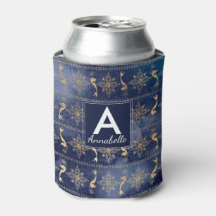 Trendy Navy Blue Gold Mermaid Bohemisch Monogram Dosenkühler