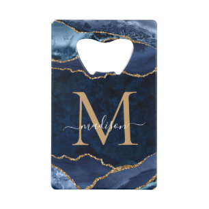 Trendy Navy Blue Gold Parties scintillant Agate Gé