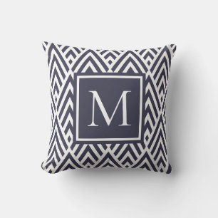 Trendy Navy Blue Monogram Diamond Muster Kissen