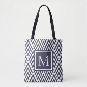 Trendy Navy Blue Monogram Diamond Muster Tasche