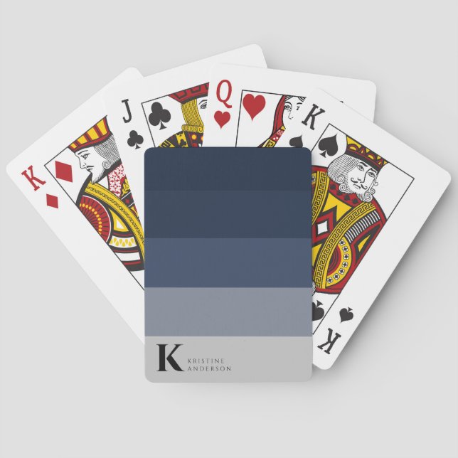 Trendy Navy Blue Ombre Gray Classic Monogram Spielkarten (Rückseite)
