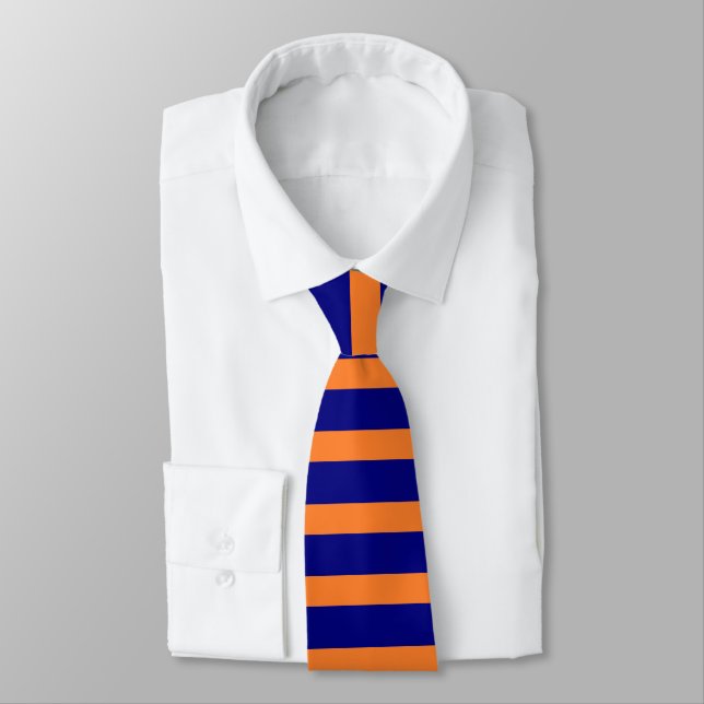 Trendy Navy Blue und Orange Horizontal Streifen Krawatte (Gebunden)