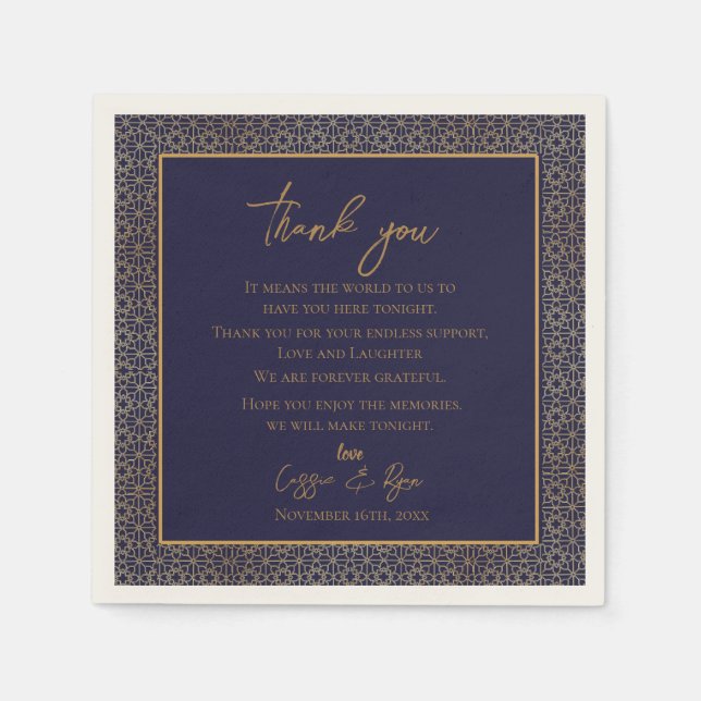 Trendy Navy Gold Design Hochzeit Vielen Dank für I Serviette (Vorderseite)