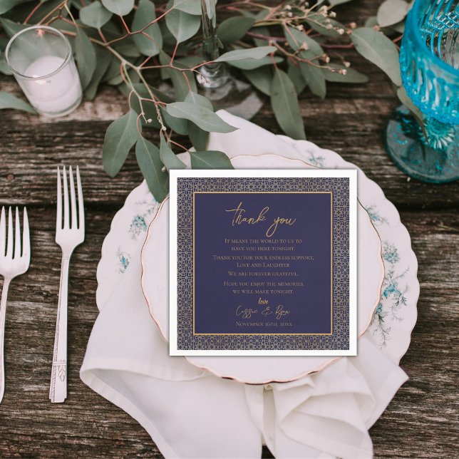 Trendy Navy Gold Design Hochzeit Vielen Dank für I Serviette (Trendy Navy Gold Design Wedding Thank you Message Napkins)