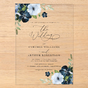 Trendy Navy und hellblaue Hochzeit Acryleinladungen