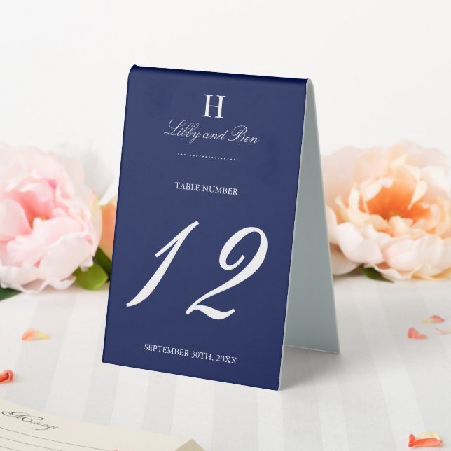Trendy Navy & White Wedding Tischnummer Tischaufsteller (In Situ (Hochzeit))