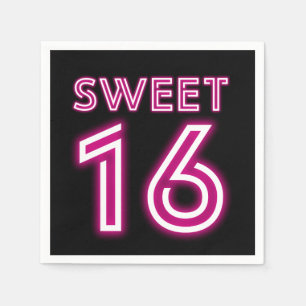 Trendy Neon 16 . Geburtstag Hot Pink und Black Serviette