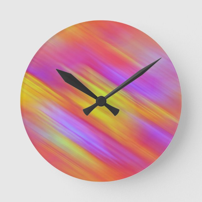 Trendy Neon Bright Red Pink Yellow Abstrakt Runde Wanduhr (Vorderseite)
