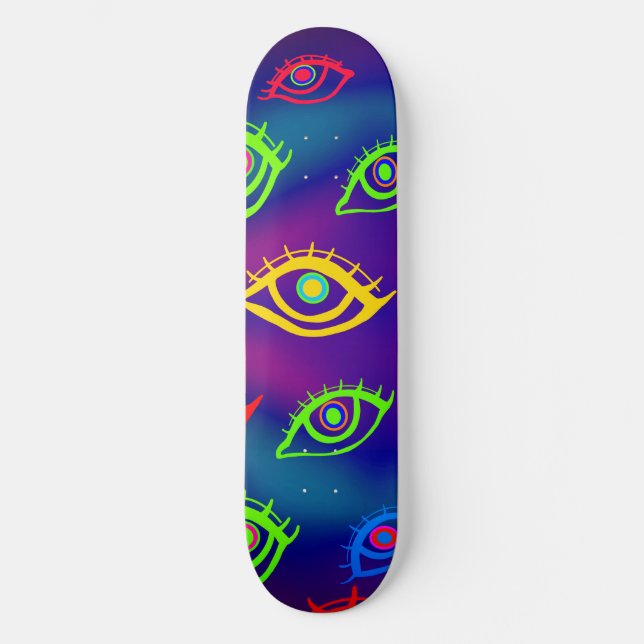 Trendy Neon Colorful Eyes Pattern Skateboard (Vorderseite)