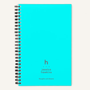 Trendy Neon Cyan Blue Modern Monogram Notizbuch