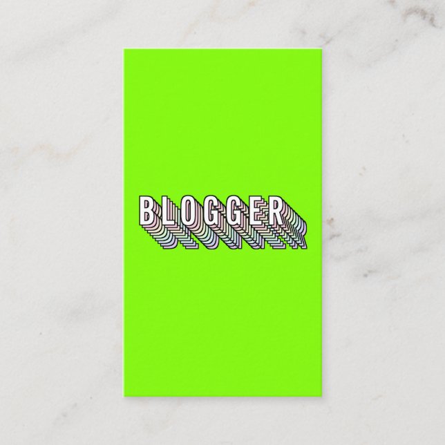 Trendy neon green 3d typografie Blogger minimal Visitenkarte (Vorderseite)
