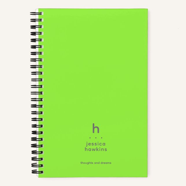 Trendy Neon Green Modern Monogram Notizbuch (Vorderseite)