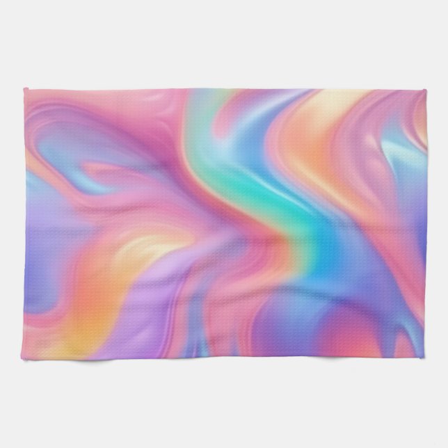 Trendy Neon Pink Blau abstrakte Wellen Geschirrtuch (Horizontal)