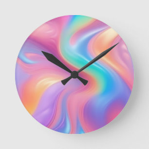 Trendy Neon Pink Blau abstrakte Wellen Runde Wanduhr