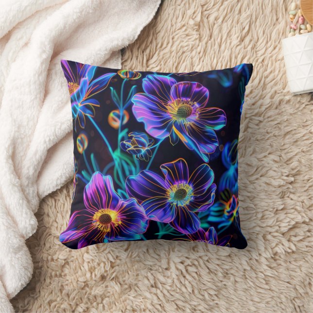 Trendy Neon Vibrant Glow Floral Kissen (Decke)