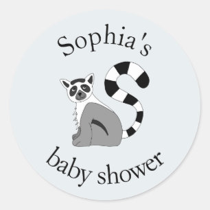 Trendy Neutral Dschungel Lemur & Name Baby Dusche Runder Aufkleber