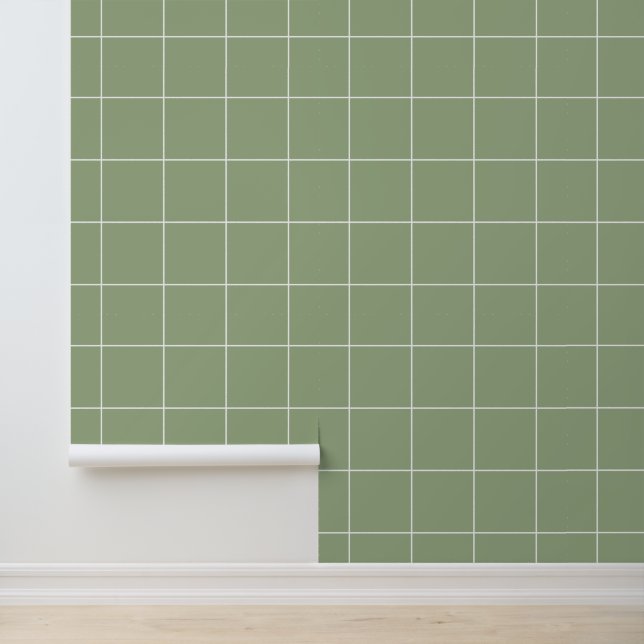 Trendy Neutral Sage Green 6" Gitter Tapete (Anwendung)