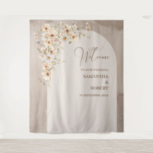 Trendy neutrale Wildblumen boho arch wedding Wandteppich