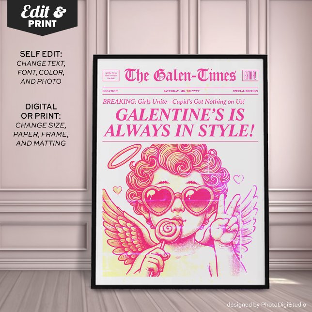 Trendy Newspaper Art Print, Custom Galentines Gift Poster (Personalized Trendy Newspaper Art Print, Custom Galentines Gift Poster)