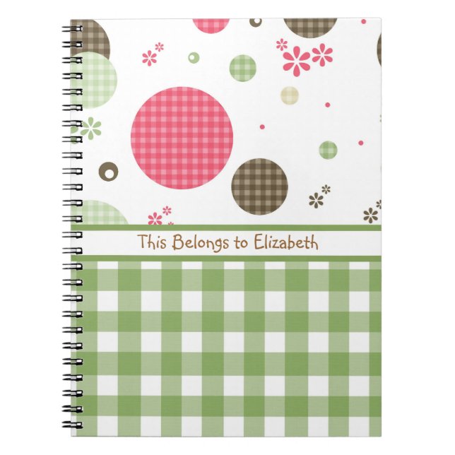 Trendy Niedlich Gingham Polka Dots mit Namen Notizblock (Vorderseite)