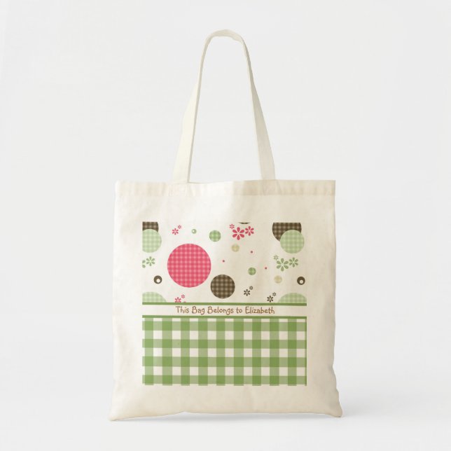 Trendy Niedlich Gingham Polka Dots mit Namen Tragetasche (Vorne)