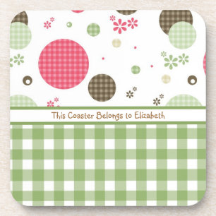 Trendy Niedlich Gingham Polka Dots mit Namen Untersetzer