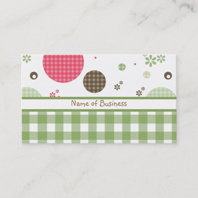 Trendy Niedlich Gingham Polka Dots mit Namen Visitenkarte (Vorderseite)